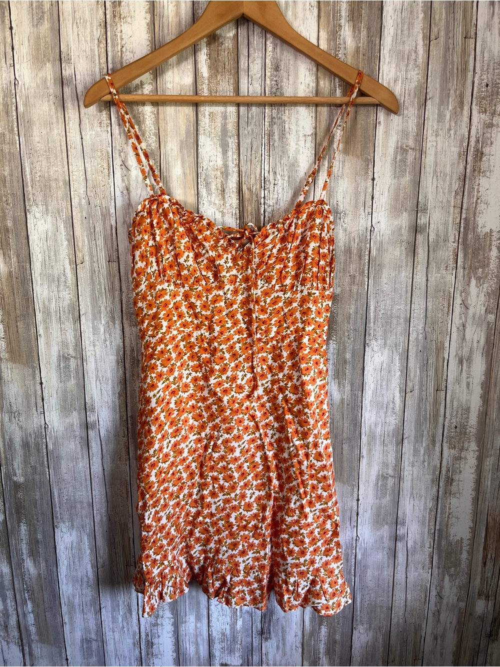 Princess Polly Missy Mini Dress Size 2 Orange Floral Ruched Cottagecore NWT - Picture 3 of 7